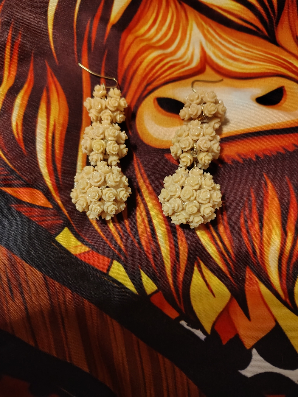 Floral Cascade Drop Earrings - Cream Rose Cluster